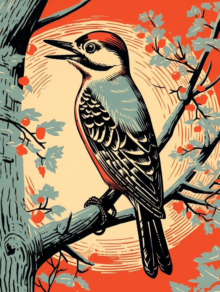 Linogravure d'Oiseau Vintage Pic 1