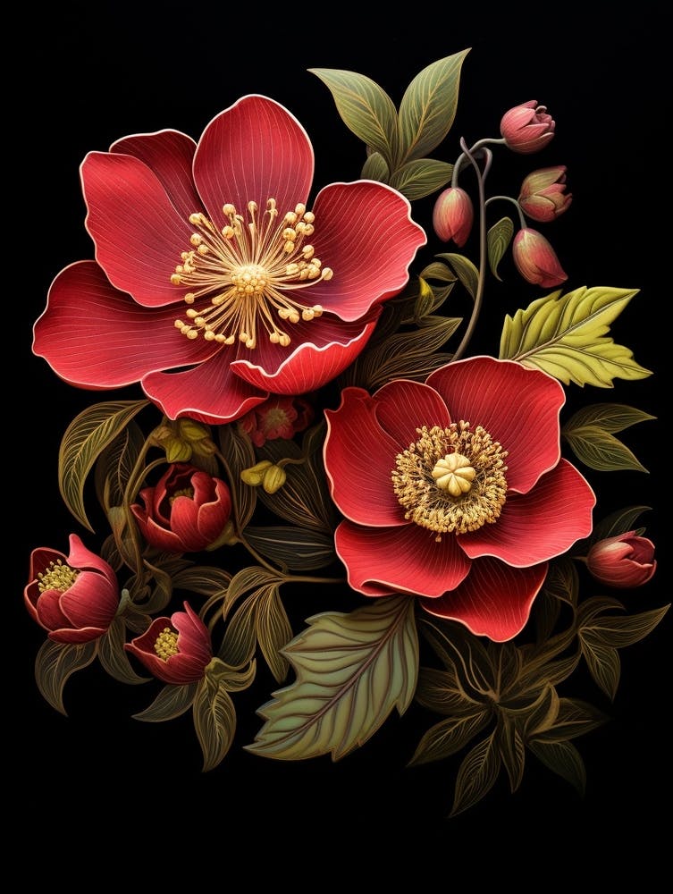 Lenten Rose 1 William Morris Style Winter Florals