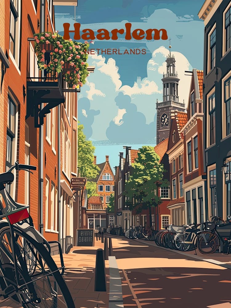 Haarlem Netherlands Streetview Digital Travel Illustration