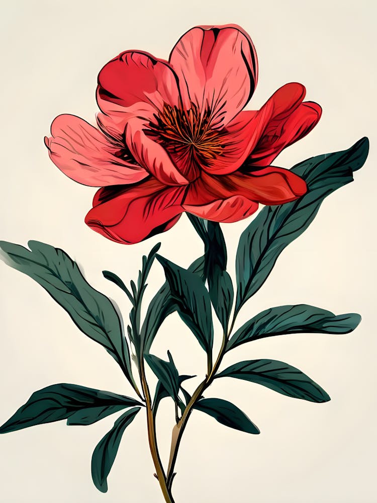 Red Flower On A Branch