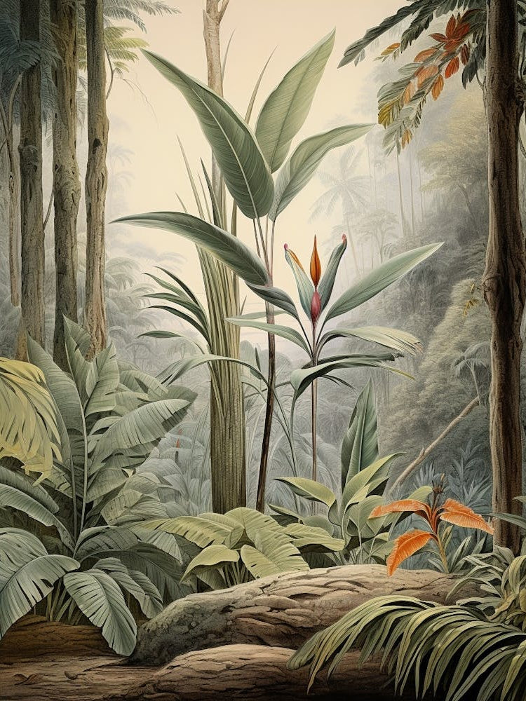 Vintage Jungle Botanical Illustration Bird Of Paradise 2