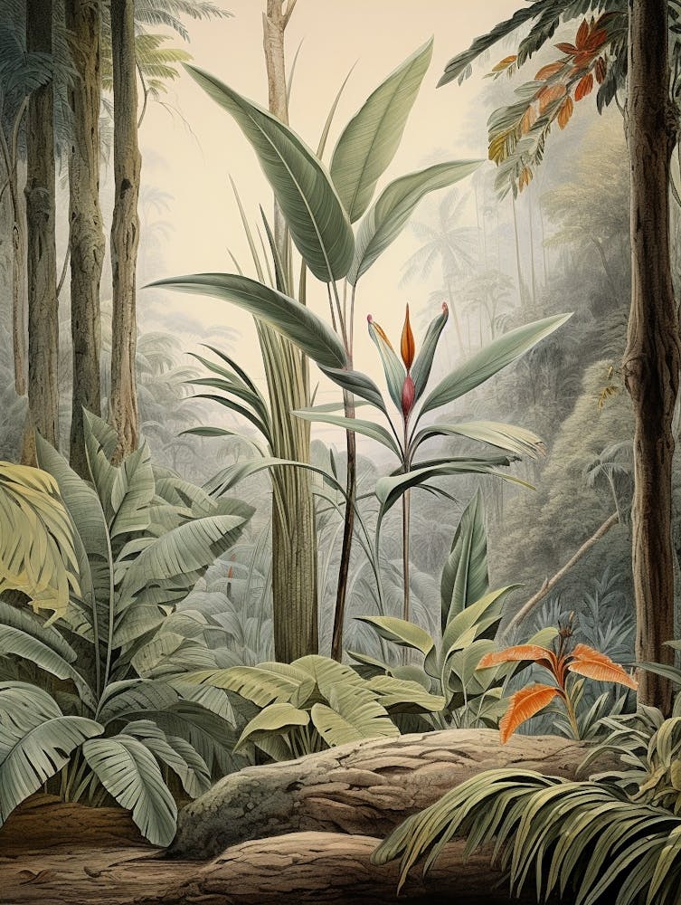 Vintage Jungle Botanical Illustration Bird Of Paradise 2