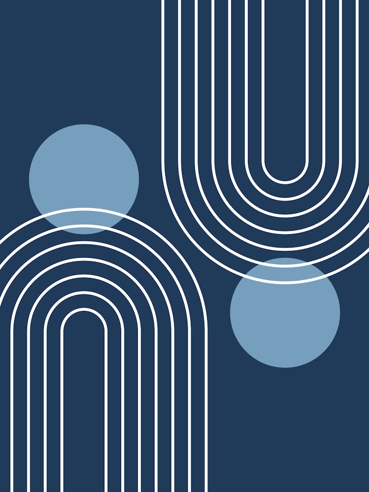 Mid Century Modern Geometric B19 In Navy Blue Shades (Rainbow And Sun Abstract) 01