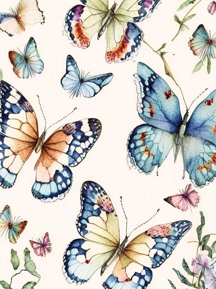Butterflies Repeat Pattern Watercolour Ink 1