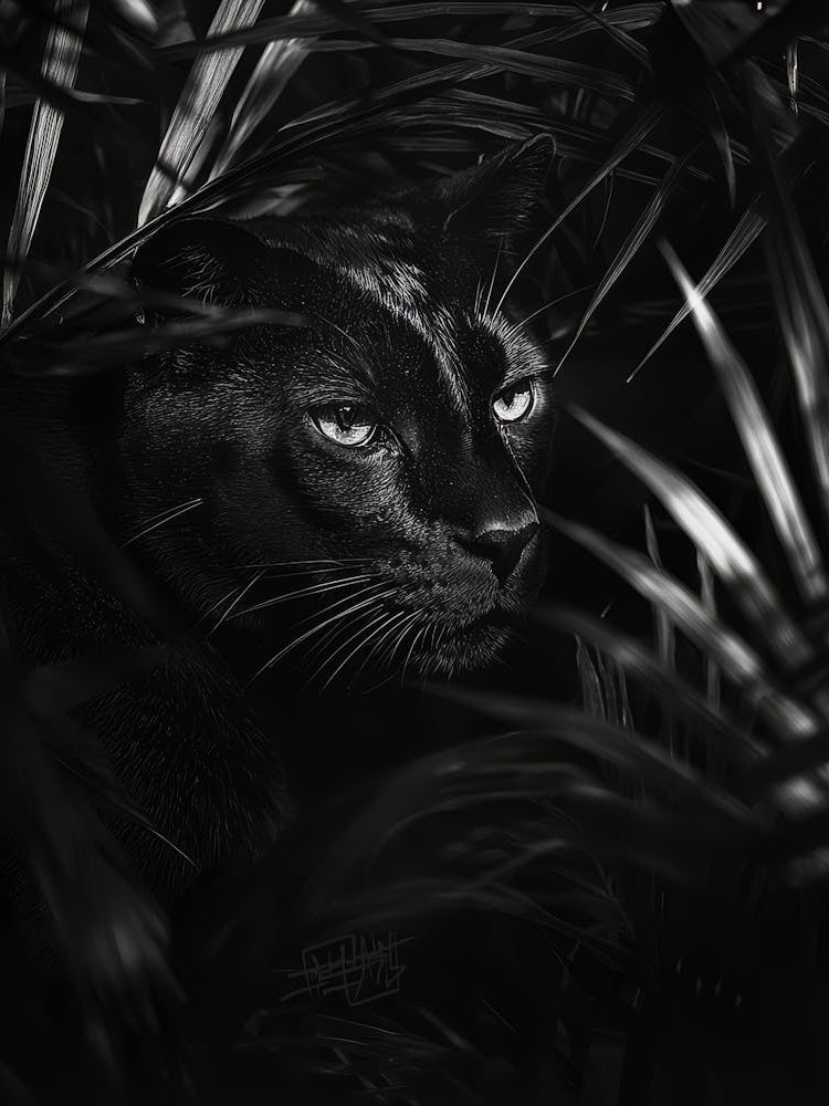 Black Cat In The Jungle.Generated AI. Wall 1