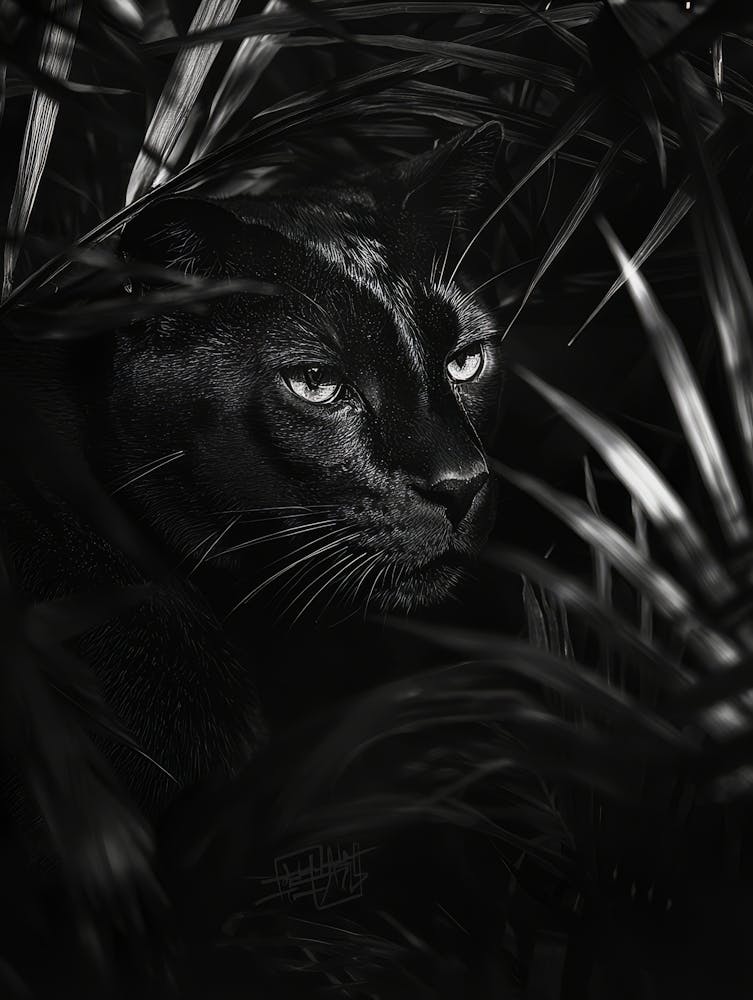 Black Cat In The Jungle.Generated AI. Wall 1