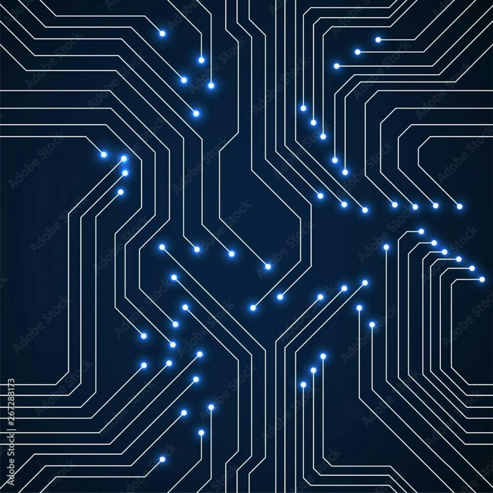 Nahtloses Muster aus leuchtender Leiterplatte mit Neon-Technologie