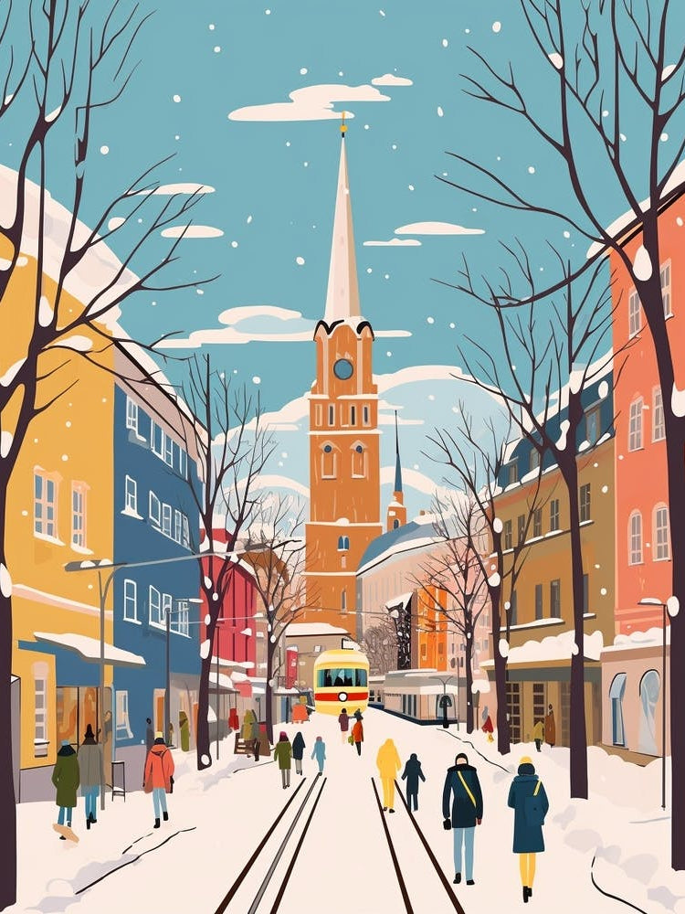 Retro Winter Illustration Munich Germany 2