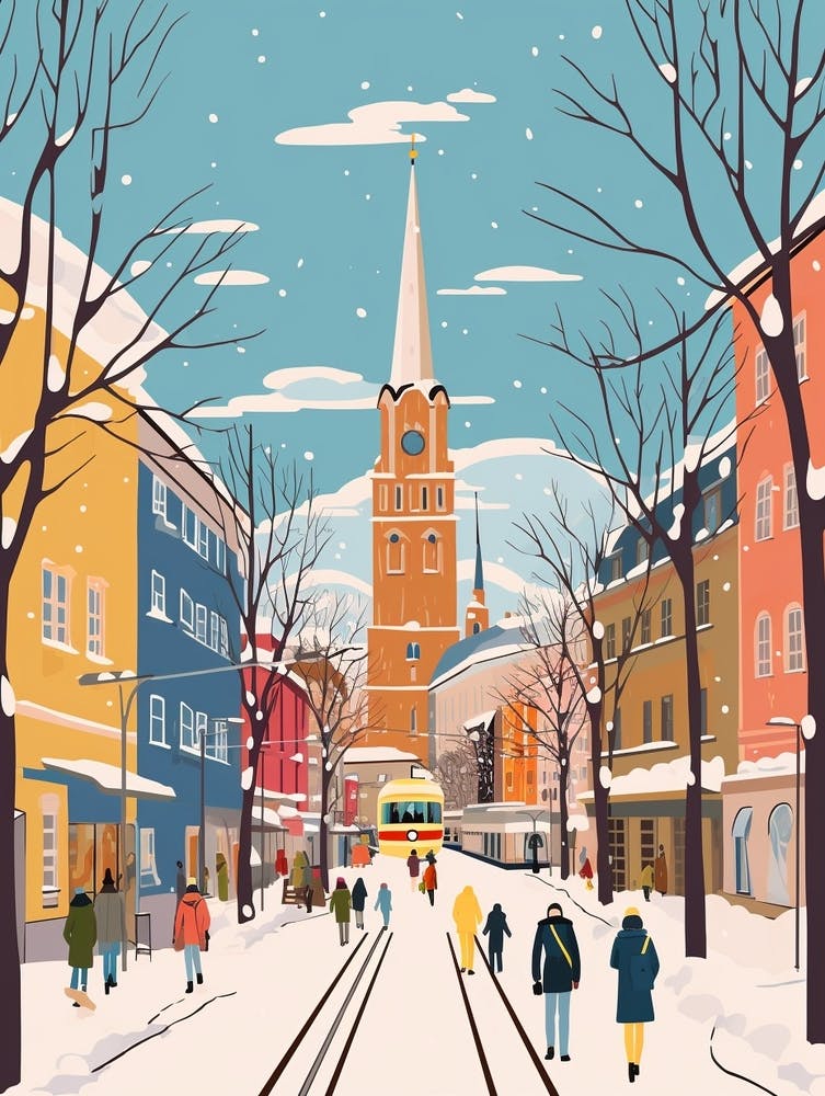 Retro Winter Illustration Munich Germany 2