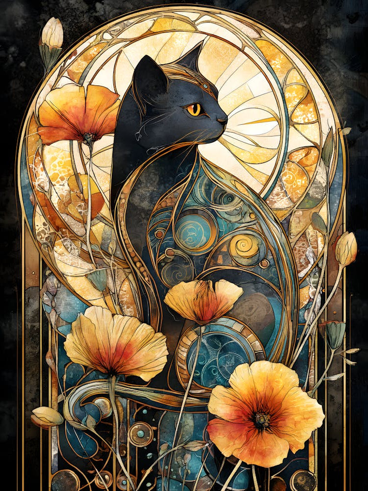 Black Cat With Flowers 11