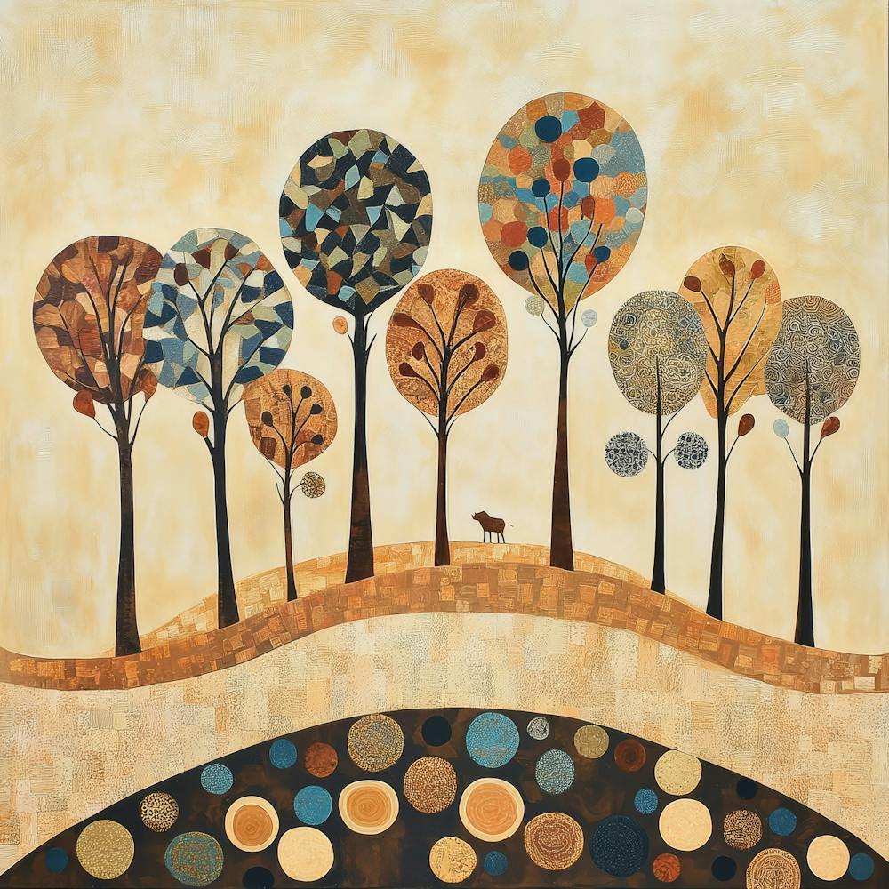 Folk Art Style Mosaic Trees 11