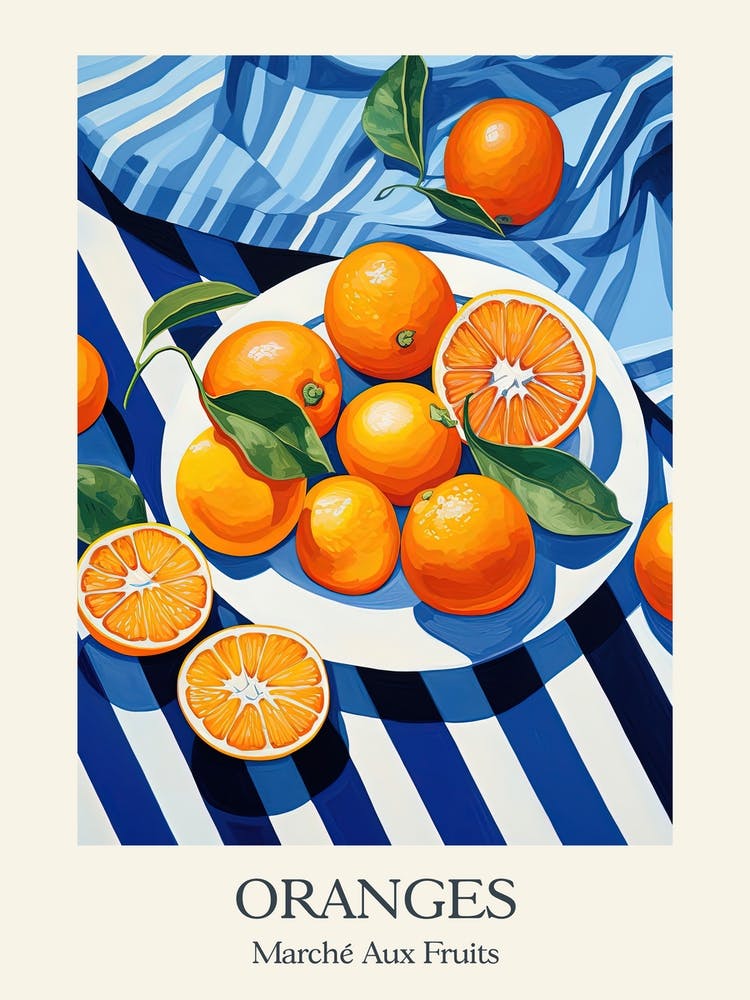 Marche Aux Fruits Oranges Fruit Summer Illustration 1