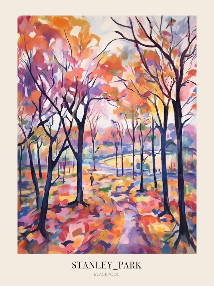 Autumn City Park Painting Stanley Park Blackpool United Kingdom 2 Poster