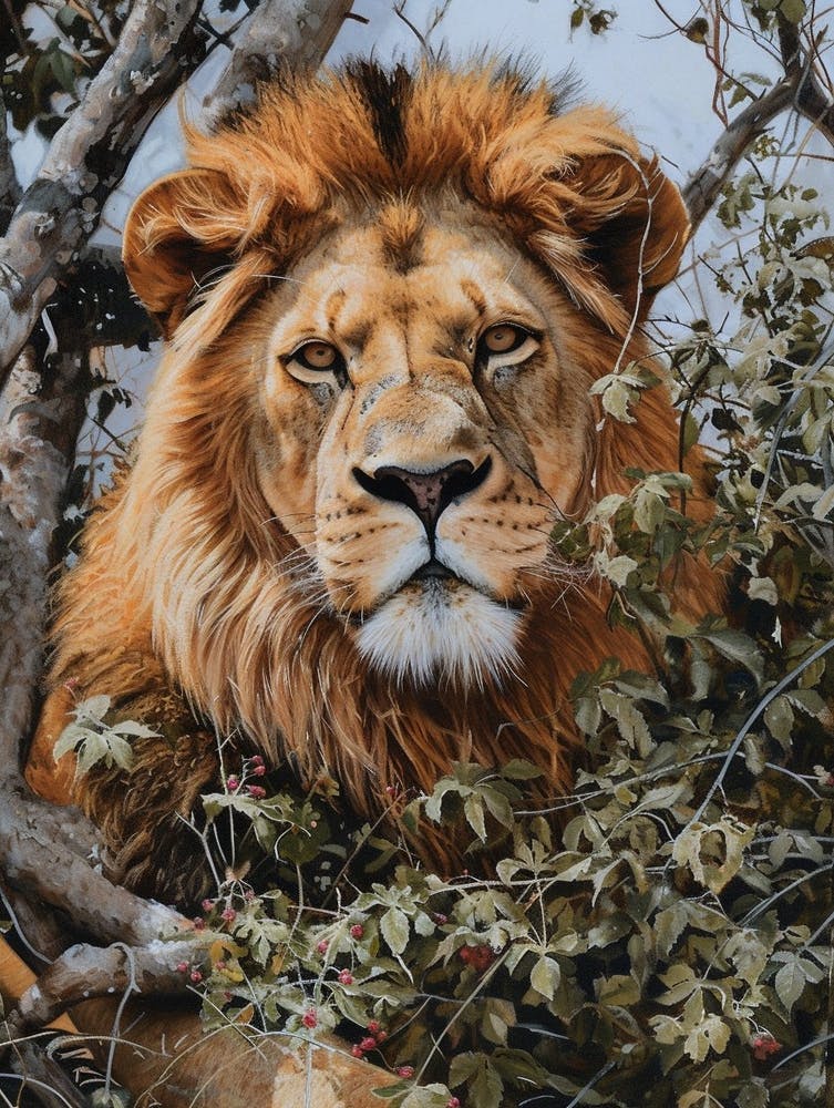 African Lion Lion In Different Seasons Acrylic Painting 2
