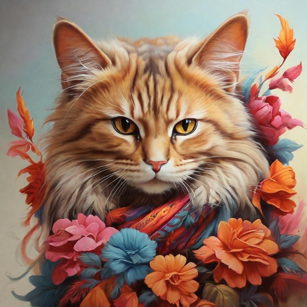 Cat With Flowers