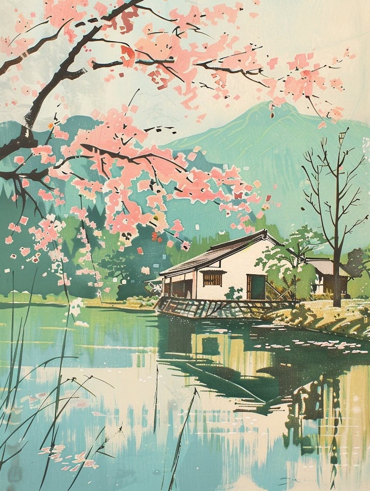 Fujikawaguchiko Japan 3 Retro Illustration