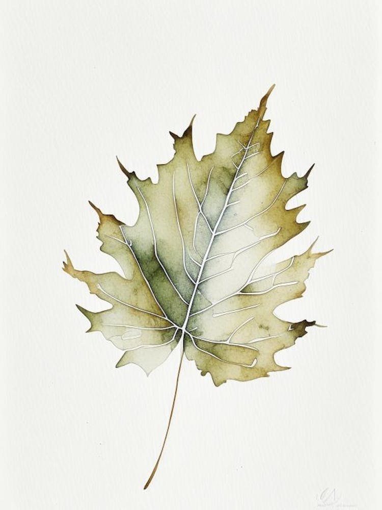 White Oak Leaf Minimalist Watercolour 2