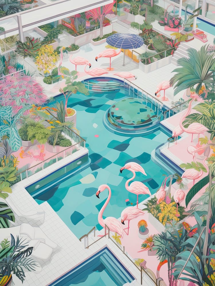 Pool With Flamingos Tropical 1