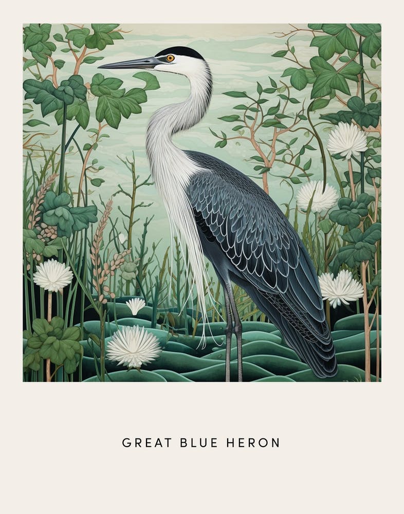 Ohara Koson Inspired Bird Painting Great Blue Heron 2 Poster