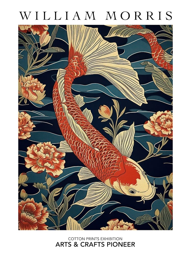 William Morris Print Koi Fish Poster Vintage Wall Art Textiles Art Vintage Poster