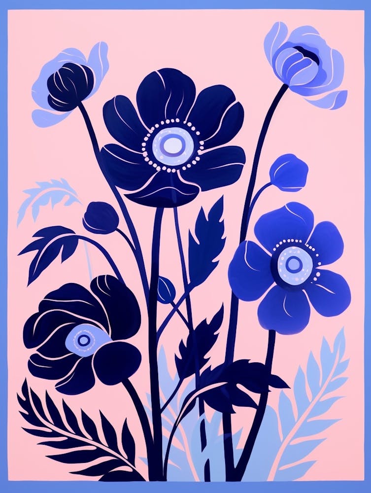 Blue Flower Illustration Anemone 1