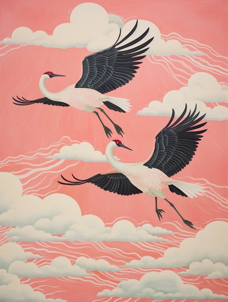 Vintage Japanese Inspired Bird Print Emu 3