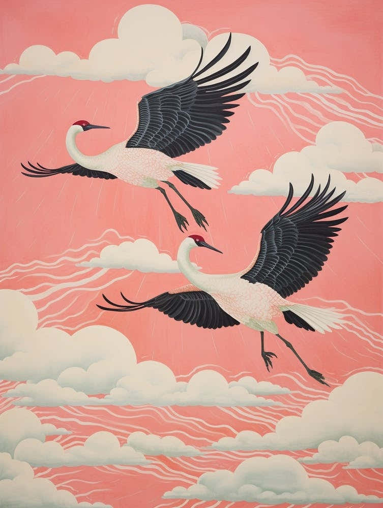 Vintage Japanese Inspired Bird Print Emu 3