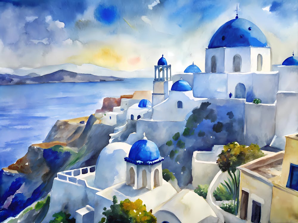 Santorini Greece A Vintage Illustration