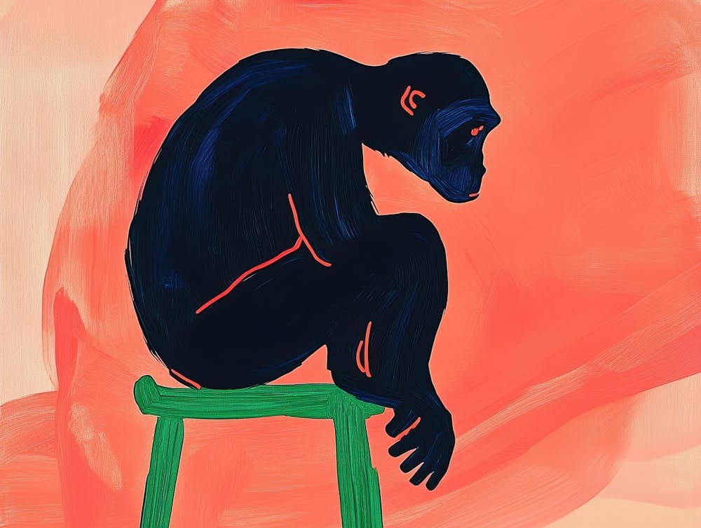 Monkey Sitting On A Stool