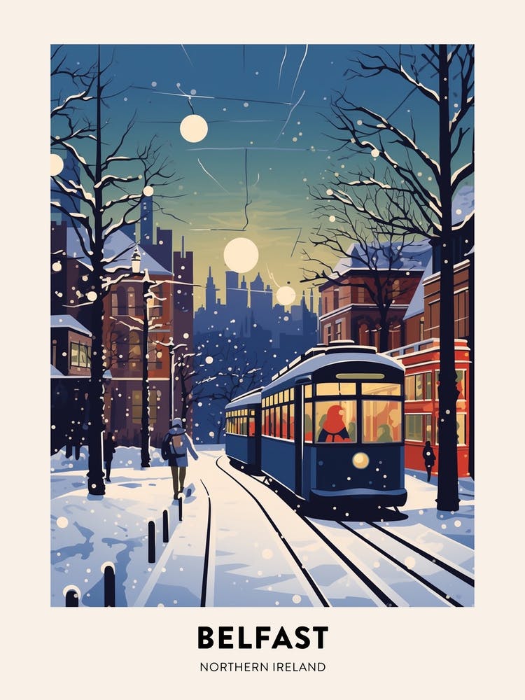 Winter Night  Travel Poster Belfast Northern Ireland 4