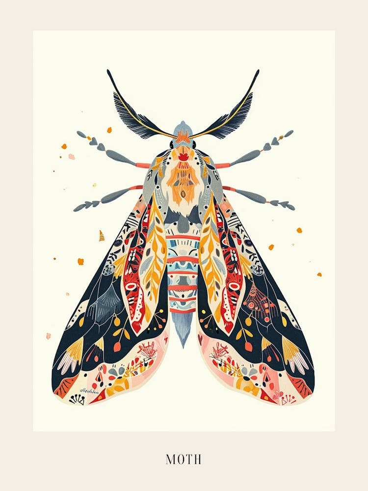 Farbenfrohe Insektenillustration Motte 40 Poster