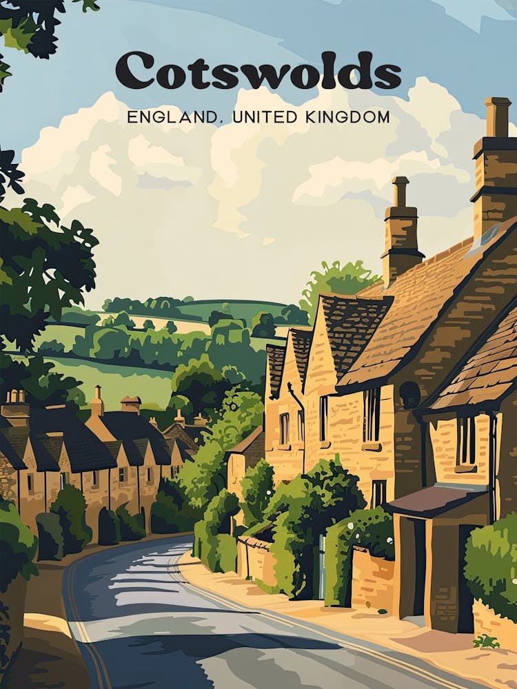 Cotswolds Vintage Art Illustration