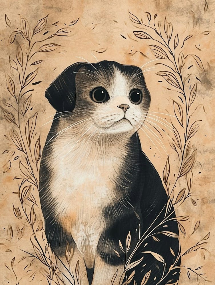 Scottish Fold Cat Japanese Illustration 2