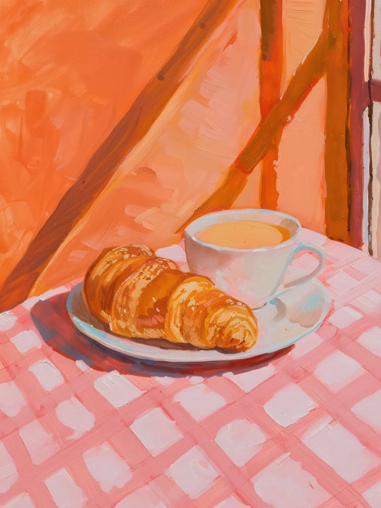 Pink Breakfast Food Yogurt, Coffee And Bread 2