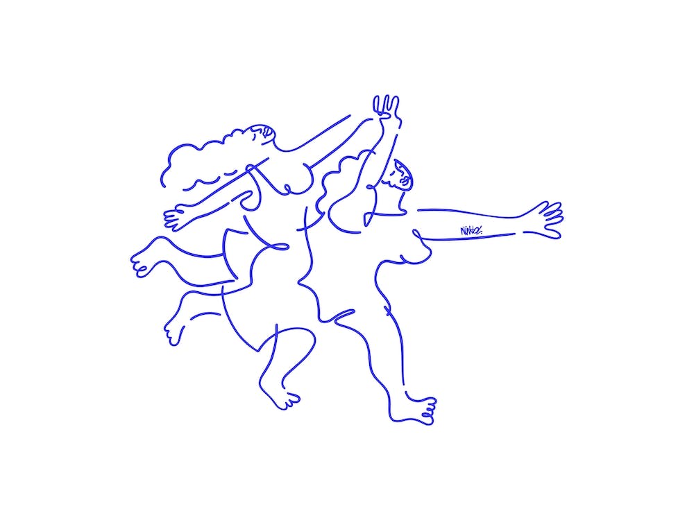 Two Women Running Line