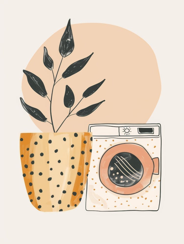 Illustration Of A Washing Machine And Plant