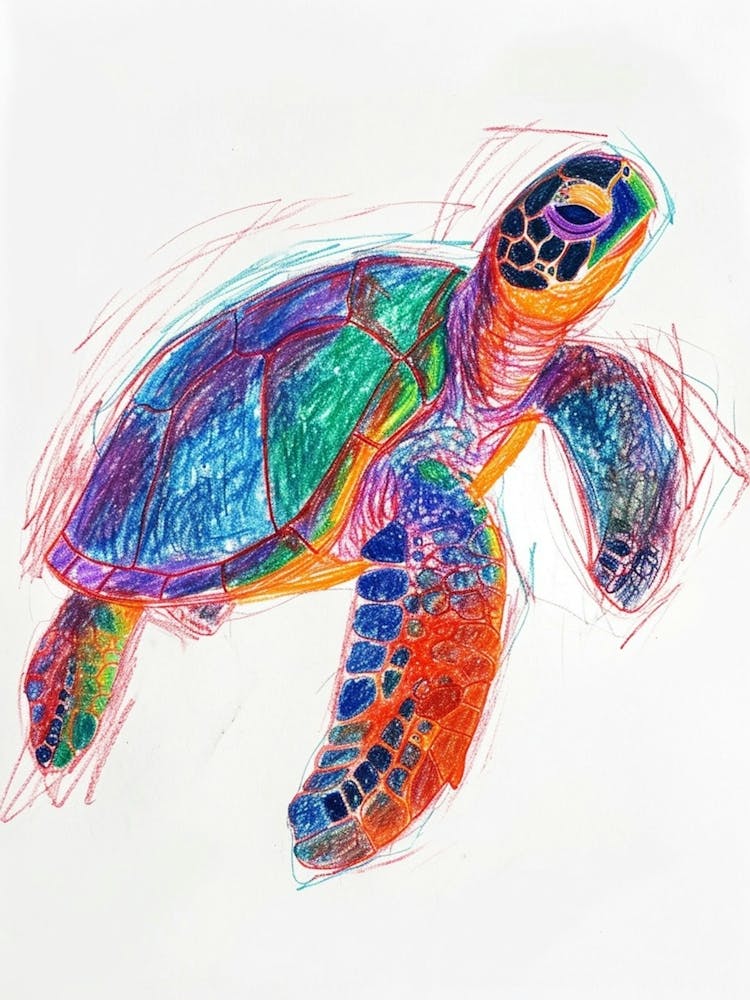 Dessin de Crayon Gribouillis Tortue Arc-en-ciel 2