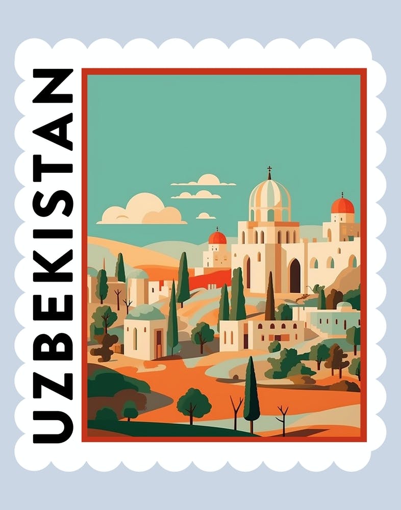 Uzbekistan Travel Stamp Poster