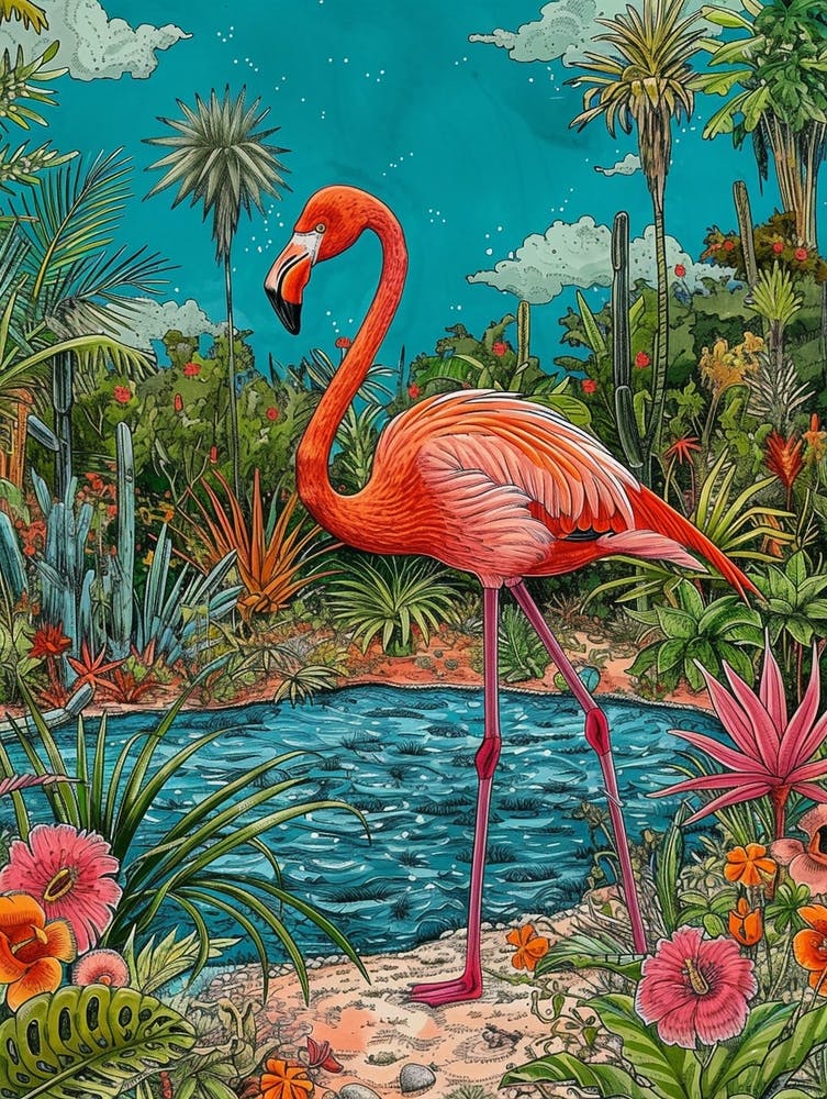 Greater Flamingo Las Coloradas Mexico Tropical Illustration 6