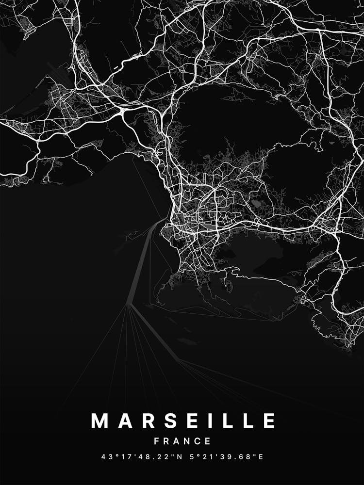 Marseille France Black Map