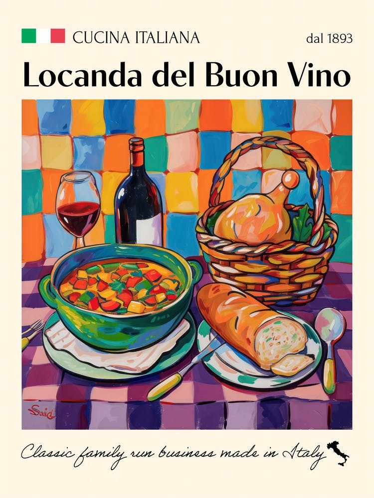 La Locanda Del Buon Vino Trattoria Italian Poster Food Kitchen