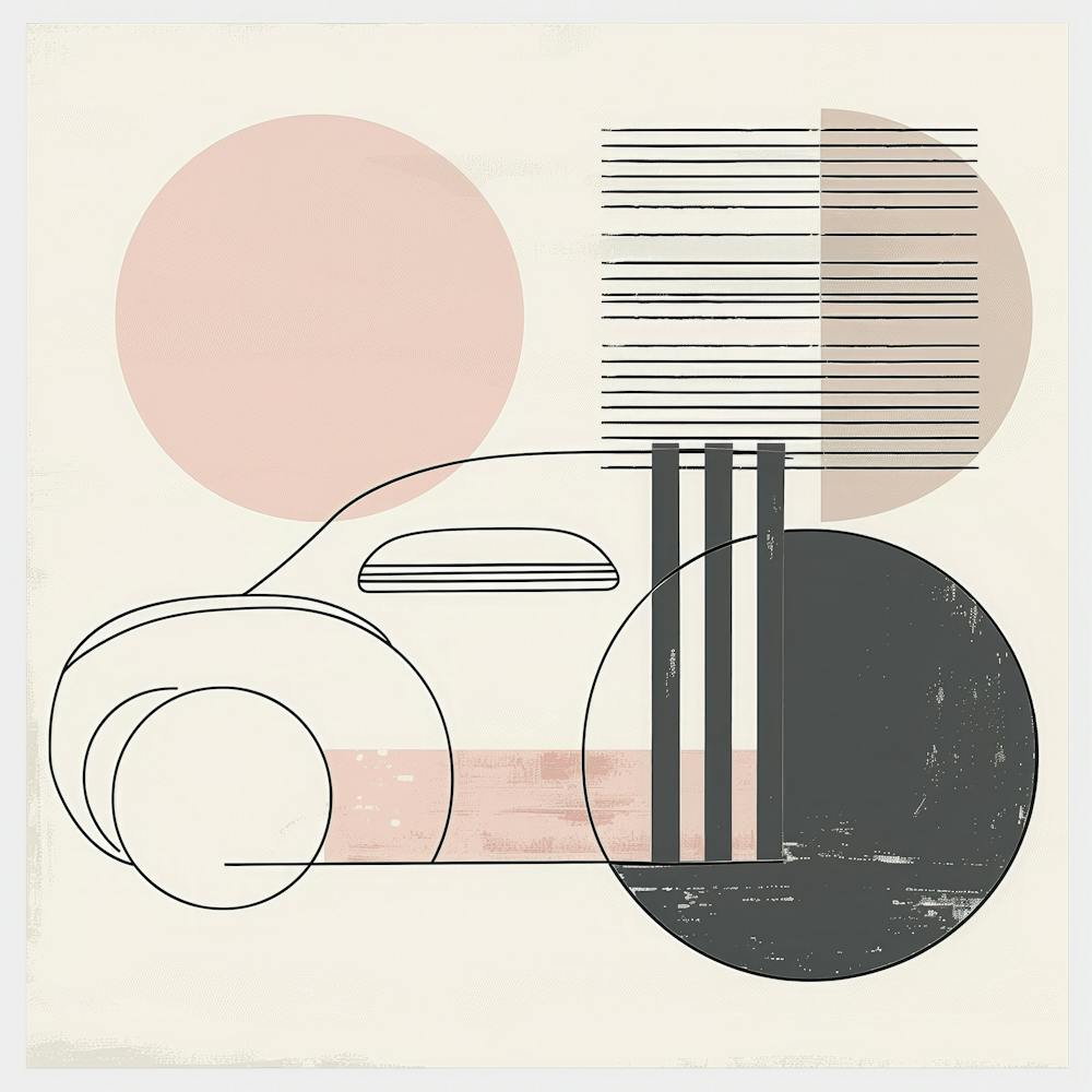 Minimalist Car Line Drawing with Geometric Accents