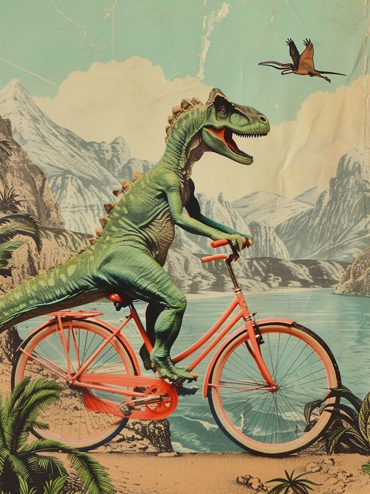 Dinosaur Shopping Retro Collage 1