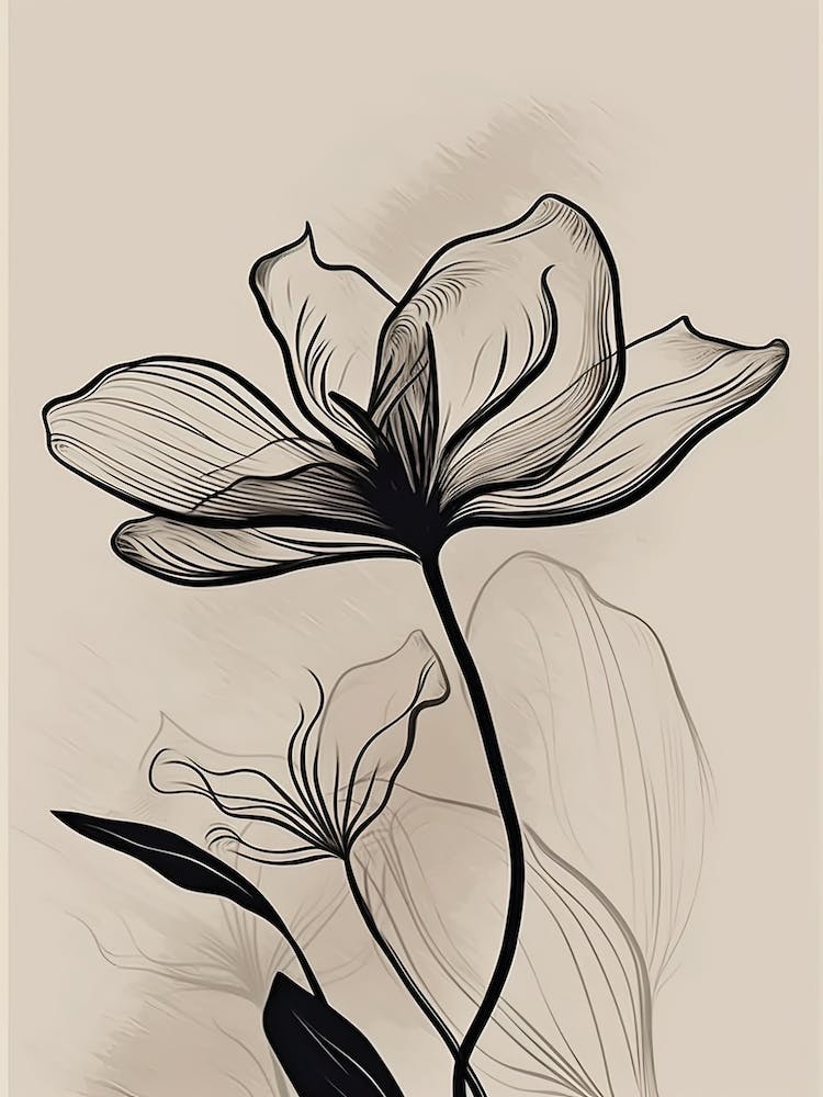Lilies Line Art Flowers Illustration Neutral 5
