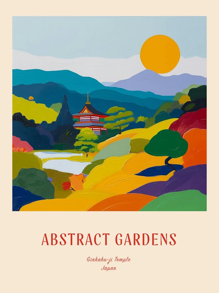 Jardins Colorés Ginkaku Ji Temple Japon 3 Affiche Rouge
