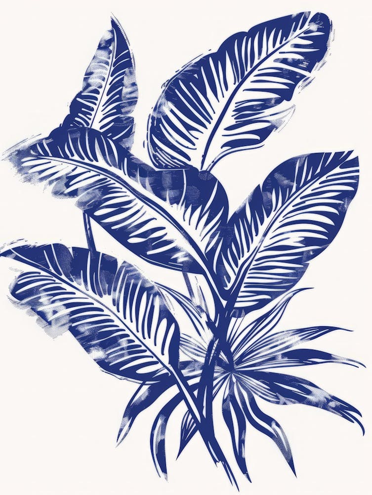 Blue And White Tropical Leaves