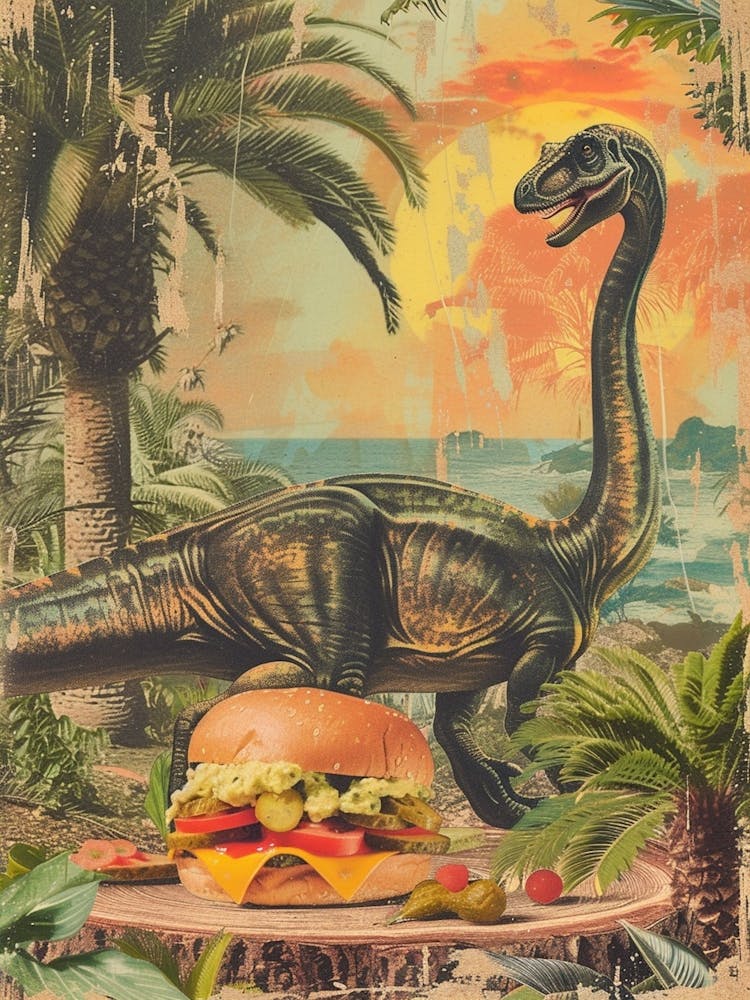 Dinosaur & A Hamburger Retro Collage 2