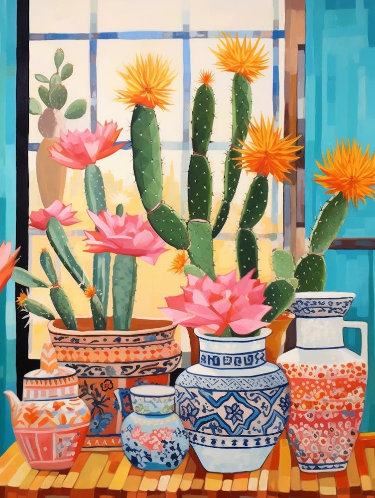 Peinture de Cactus Nature Morte Maximaliste Cactus Doigt de Dame 2