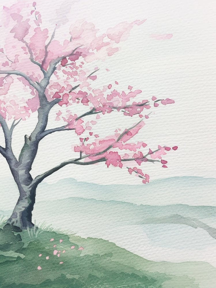 Cherry Tree Atmospheric Watercolour Painting 1