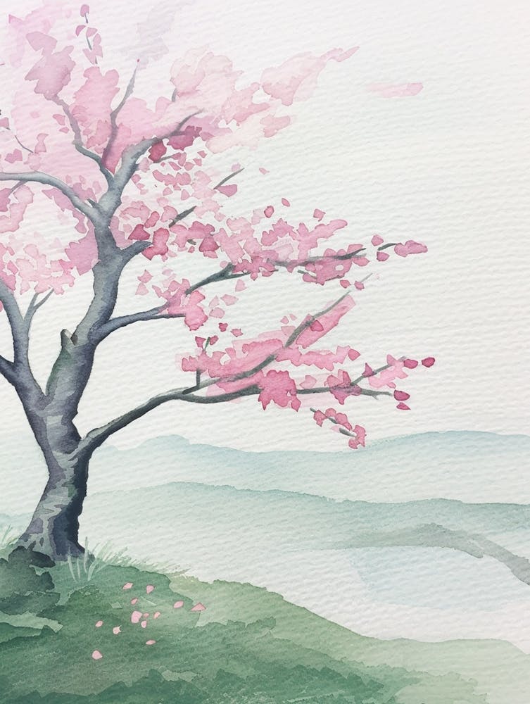 Cherry Tree Atmospheric Watercolour Painting 1